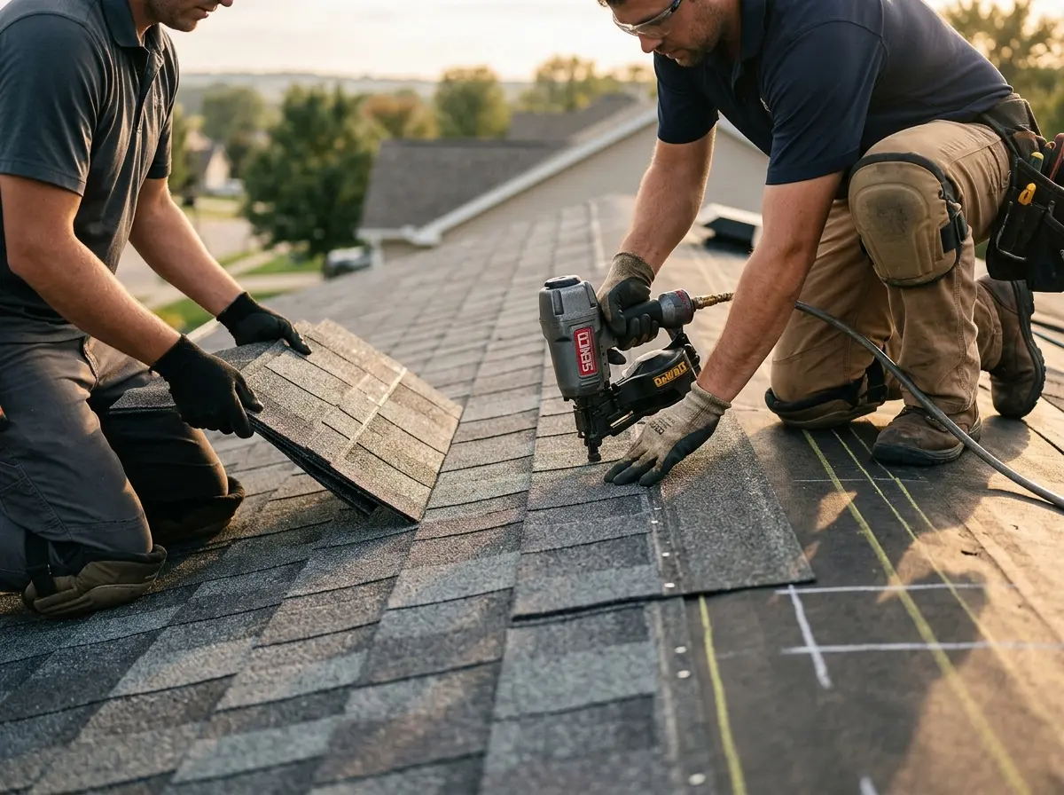 Professional roofer working on a residential roof in Grenada